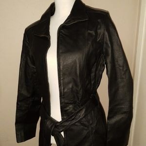 Black leather jacket with belt